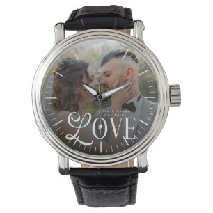 Modern Love Anpassad Bröllopsfoto Par Monogram Armbandsur