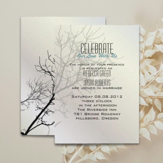 Modern Love Birds Träd vita Bröllopsinbjudningar Inbjudningar (Modern Love Birds Tree white Wedding Invitations)