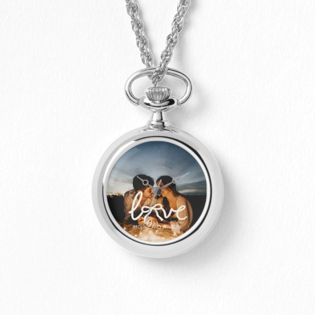 Modern Love Bow Typografi Par Anpassad Foto  Armbandsur (Framsida)