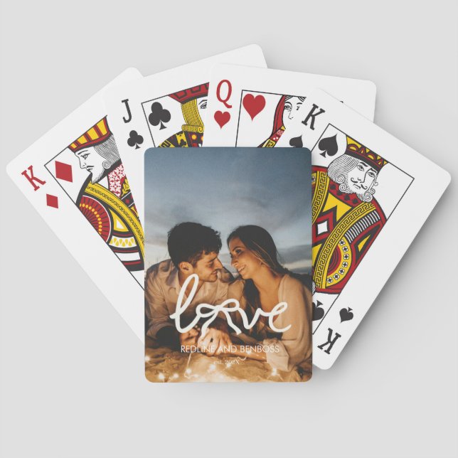 Modern Love Bow Typografi Par Anpassad Foto Casinokort (Baksidan)