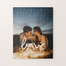 Modern Love Bow Typografi Par Anpassad Foto Pussel