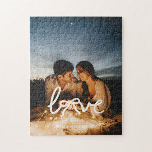 Modern Love Bow Typografi Par Anpassad Foto Pussel