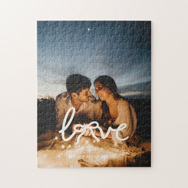 Modern Love Bow Typografi Par Anpassad Foto Pussel (Vertikal)