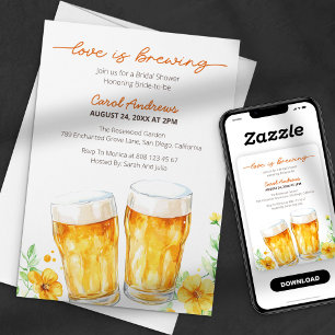 Modern Love brygger Floral Beer Bröllopsdusch Inbjudningar