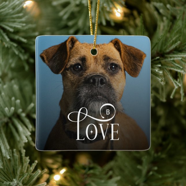 Modern Love Custom Boxer Dog Pets Photo Monogram Julgransprydnad Keramik (Träd)