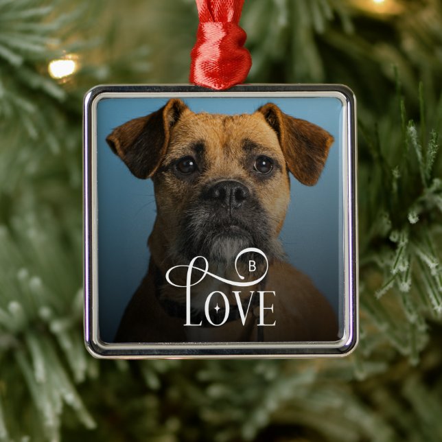 Modern Love Custom Boxer Dog Pets Photo Monogram Julgransprydnad Metall (Träd)