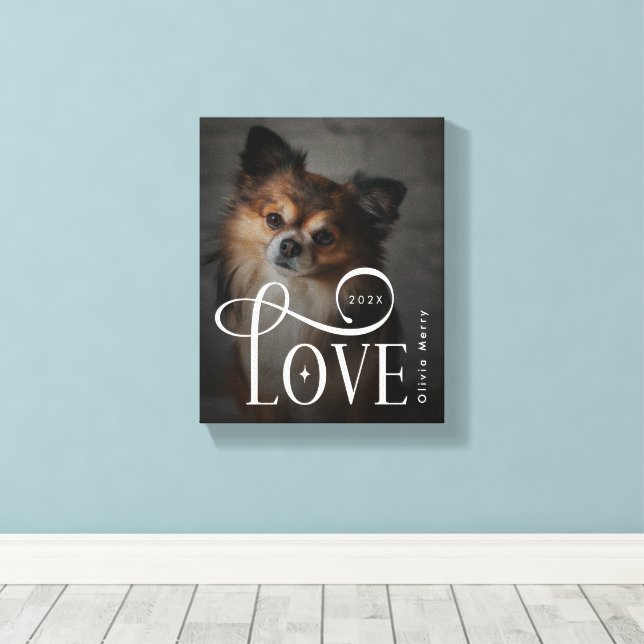 Modern Love Custom Dog Pets Photo Monogram Canvastryck (Insitu (trägolv))