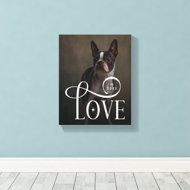 Modern Love Custom Dog Pets Photo Monogram Canvastryck (Insitu (trägolv))