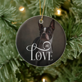 Modern Love Custom Dog Pets Photo Monogram Julgransprydnad Keramik
