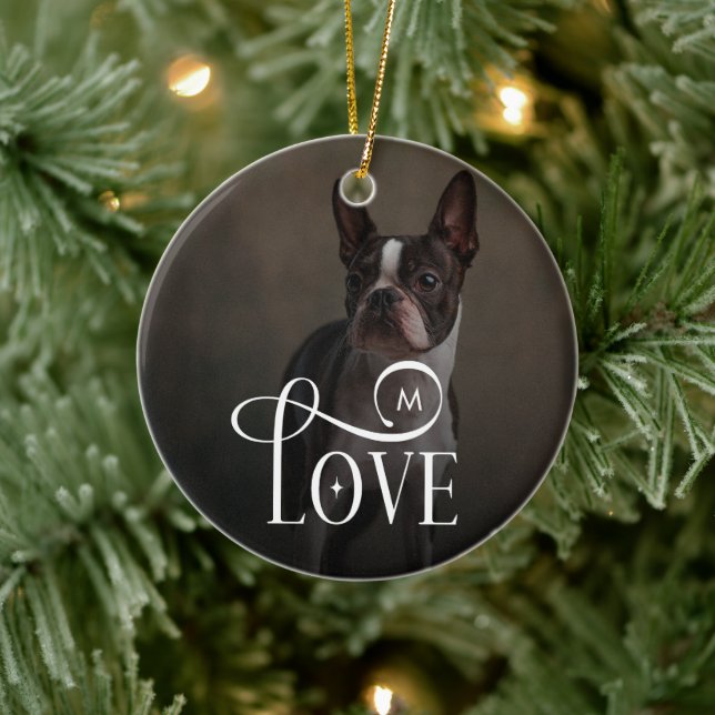 Modern Love Custom Dog Pets Photo Monogram Julgransprydnad Keramik (Träd)