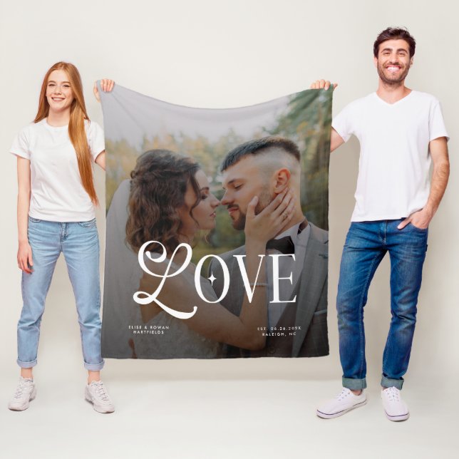 Modern Love Custom Wedding Photo Couples Monogram Fleecefilt (På plats)