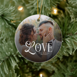 Modern Love Custom Wedding Photo Couples Monogram Julgransprydnad Keramik