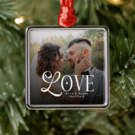 Modern Love Custom Wedding Photo Couples Monogram Julgransprydnad Metall