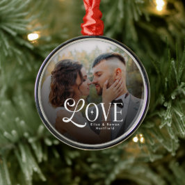 Modern Love Custom Wedding Photo Couples Monogram Julgransprydnad Metall