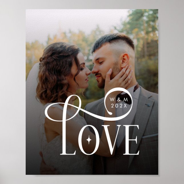 Modern Love Custom Wedding Photo Couples Monogram Poster (Framsidan)
