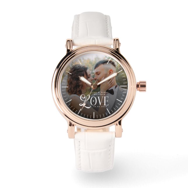 Modern Love Custom Wedding Photo Couples Newlyweds Armbandsur (Framsida)