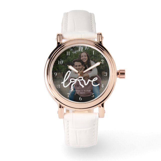 Modern Love Pil Typografi Par Anpassad Foto Armbandsur (Framsida)