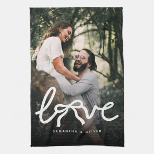 Modern Love Piltypsnitt Par Anpassad Foto Kökshandduk