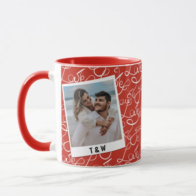Modern Love Script Couple Photo Custom Initial  Mugg (Vänster)