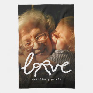 Modern Love Typografi Mormor Anpassad Fotopresent Kökshandduk