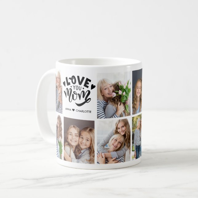Modern Love You Mom Custom Photo Collage Mother Kaffemugg (Framsida vänster)