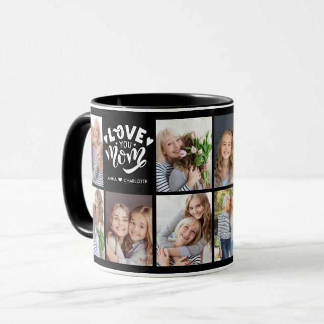 Modern Love You Mom Custom Photo Collage Mother Mugg (Framsida vänster)