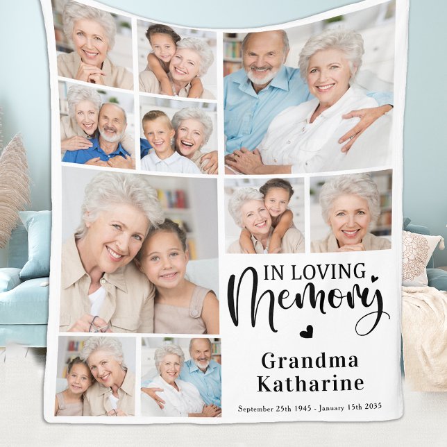 Modern Loving Memory 10 Photo Collage Memorial Fleecefilt (Skapare uppladdad)