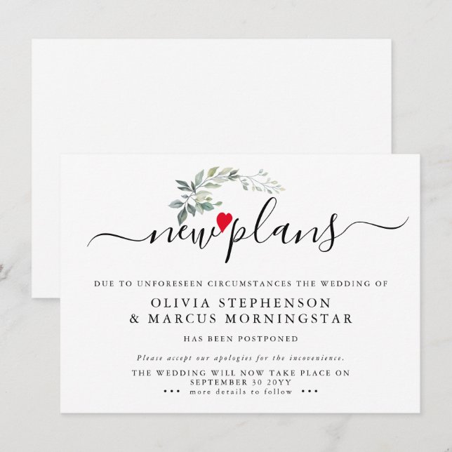 Modern Lövlig Uppgiven Händelse Nya Planer Inbjudningar (Fram/baksida)