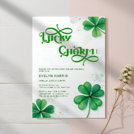 Modern Lucky Charm St. Patrick Day Baby Shower Inbjudningar
