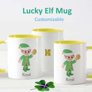 Modern Lucky Elf with Calligraphy & Monogram Mugg