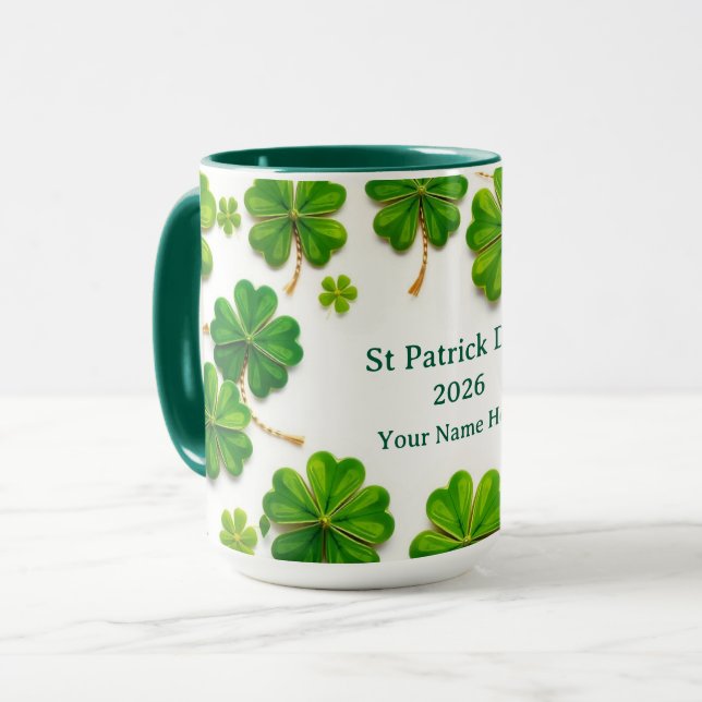 Modern Lucky Grön Shamrock Guld Trimmat Mugg (Framsida vänster)