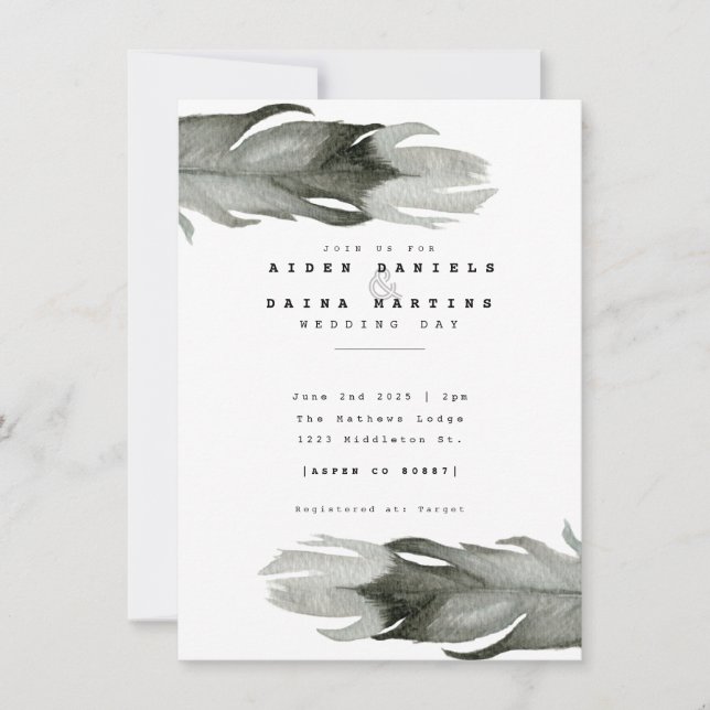 Modern Ludd Watercolor Wedding bjudande in Inbjudningar (Framsida)