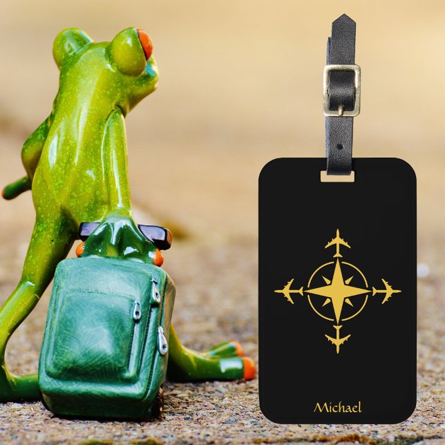 Modern luftfart - kompass och flygplan,Svart Anpas Bagagebricka (Skapare uppladdad)