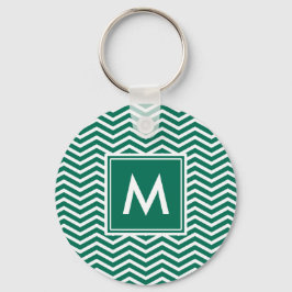 Modern lush Grönt Chevrons med Monogram Nyckelring