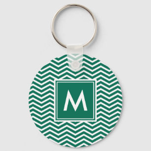 Modern lush Grönt Chevrons med Monogram Nyckelring