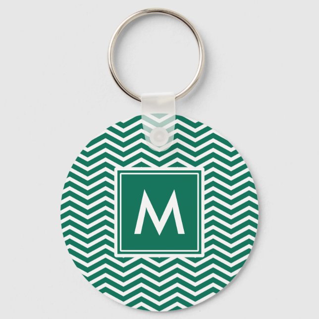 Modern lush Grönt Chevrons med Monogram Nyckelring (Framsida)