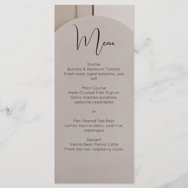 Modern Luxe Arch Wedding Menu | Neutral Beige  Meny (Framsida)
