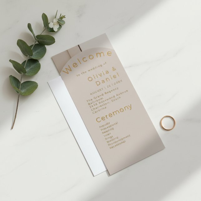 Modern Luxe Arch Wedding Program | Neutral Beige  (Skapare uppladdad)