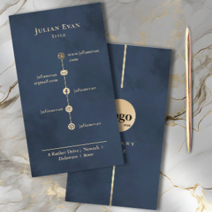 Modern Luxe Artistic Navy Blue and Guld Visitkort