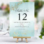 Modern Luxe Guld Flecks Teal Mist Bröllop Bordsnummer<br><div class="desc">Öka din bröllopsmottagning med de här sofistikerade bordsnumren. Den moderna designen har en drömmande tealfärgsdimma som accentueras med lyxiga guld-brister och skapar en subtil men slående effekt. De här anpassadena blandar lätt contemporary stil med en aning opulens och skapar dem perfekten till din speciella dag.</div>