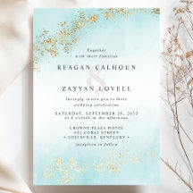 Modern Luxe Guld Flecks Teal Watercolor Bröllop