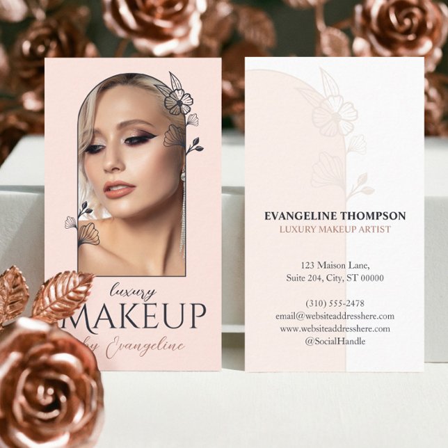 Modern Luxe Makeup Artist Floral Rose Arch Photo Visitkort (Modern Luxe Makeup Artist Floral Rose Arch Photo Business Card)