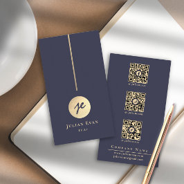 Modern Luxe Navy Blue & Guld Monogram Social Media Visitkort