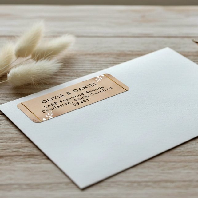 Modern Luxe Neutral Earth Tones & Gold Foliage Returadress Etikett (Skapare uppladdad)