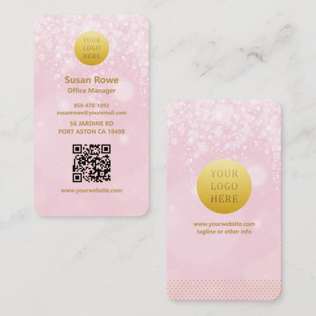 Modern Luxe Rosa Bokeh-bollar QR-kod Visitkort (Fram/baksida)