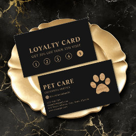 Modern Luxury Black Gold Pet Paw Loyalty Card Visitkort