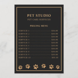 Modern Luxury Black Golden Paw Pet Care Pricing Meny