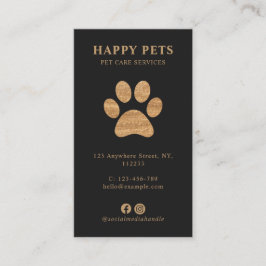 Modern Luxury Charcoal Gold Paw Pet Care Services Visitkort