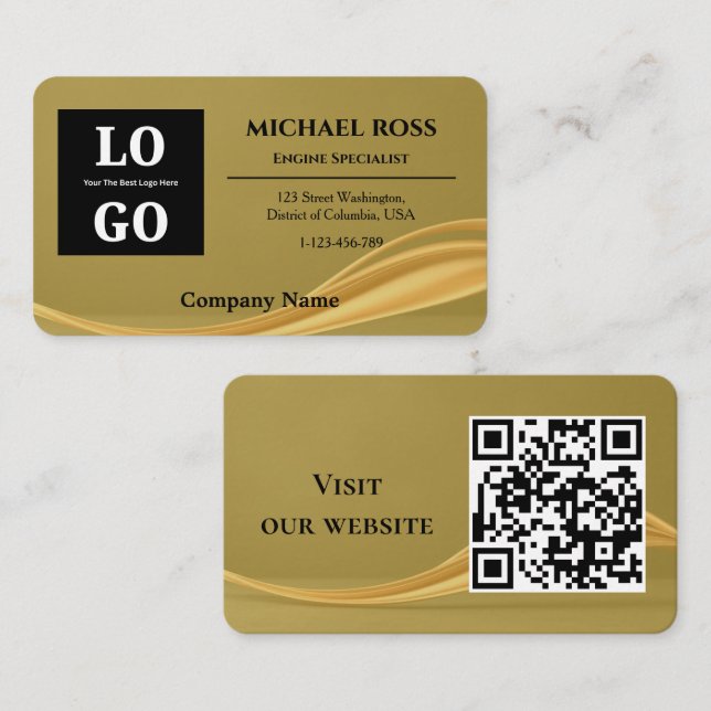 Modern Luxury Gold Custom Logo and QR Code  Visitkort (Fram/baksida)