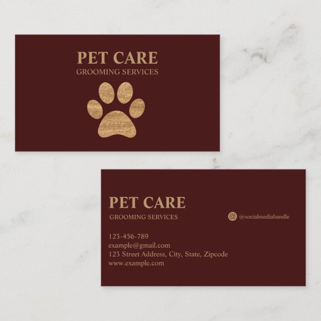 Modern Luxury Golden Paw Pet Grooming Service Red Visitkort (Fram/baksida)